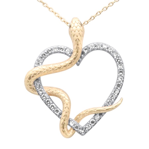 Gold and Silver Heart Snake Pendant Necklace